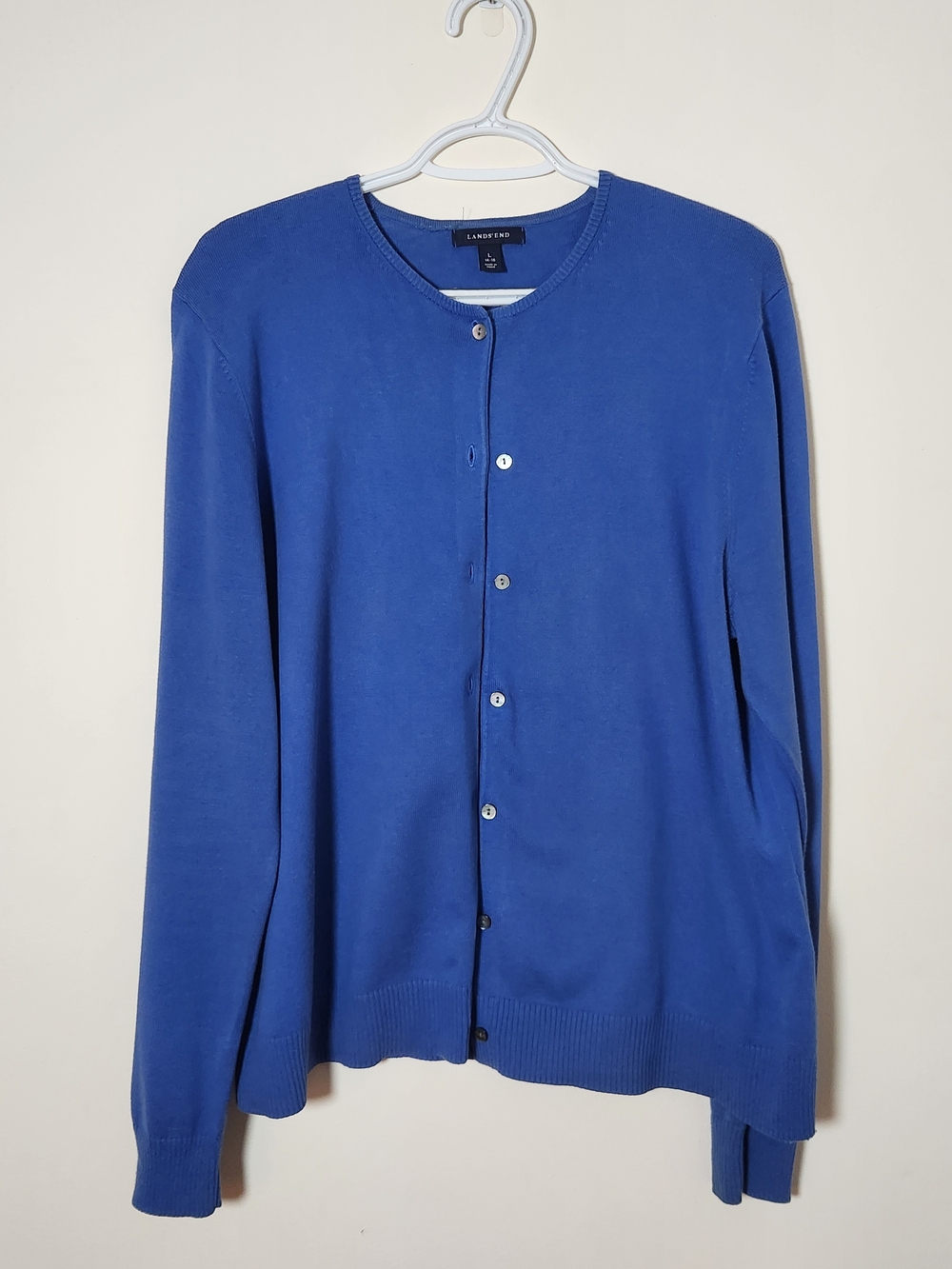 Lands’ End Women's Blue Cotton Button Front Cardigan Size L 14–16